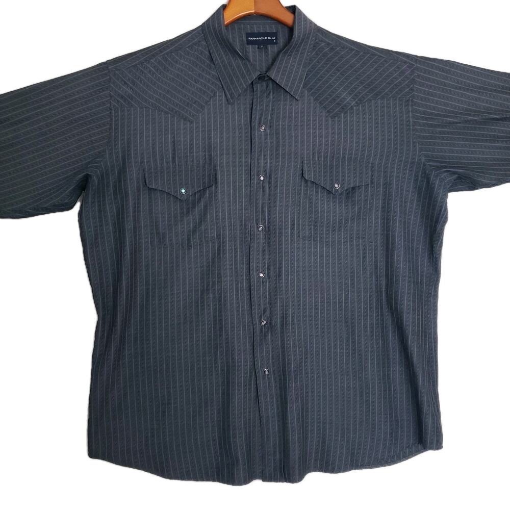 Panhandle Slim Western Dress Shirt Mens XL 17.5x35 Navy Long Sleeve Rodeo Cowboy